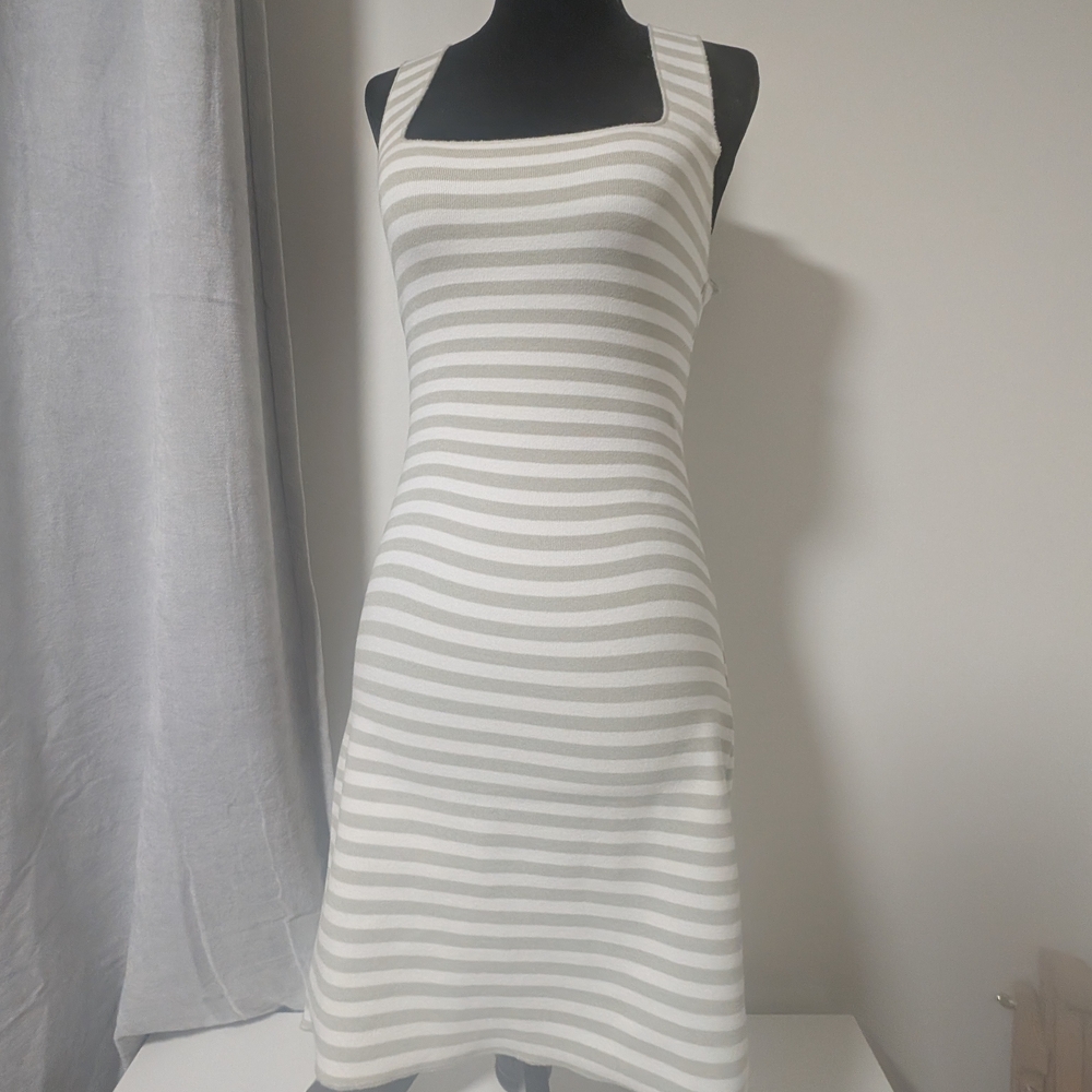 Zara Gray and White Striped Midi Dress